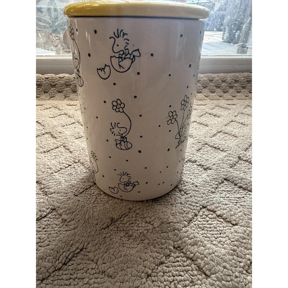 Peanuts Woodstock Easter Spring Gibson Ceramic Canister Jar with Yellow Lid